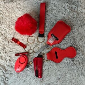 9pcs Red Safety Keychain Set